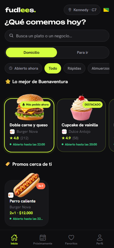 Tu negocio aparece en el inicio de Fudlees